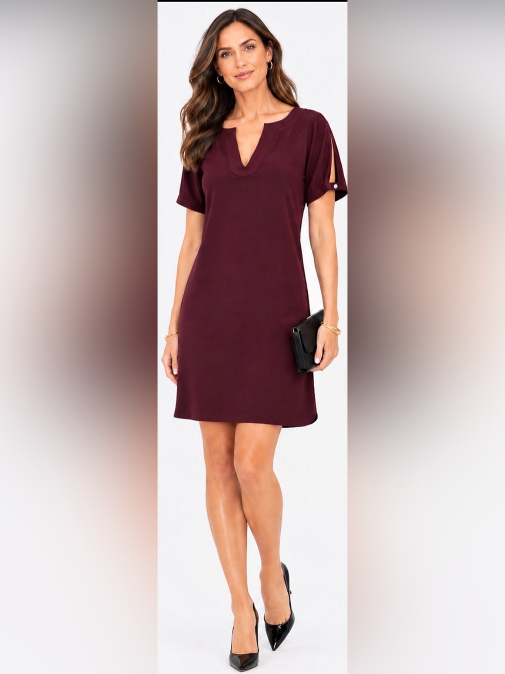 Trina Turk Burgundy Split Sleeve Sheath Dress Size 14 Cocktail Career